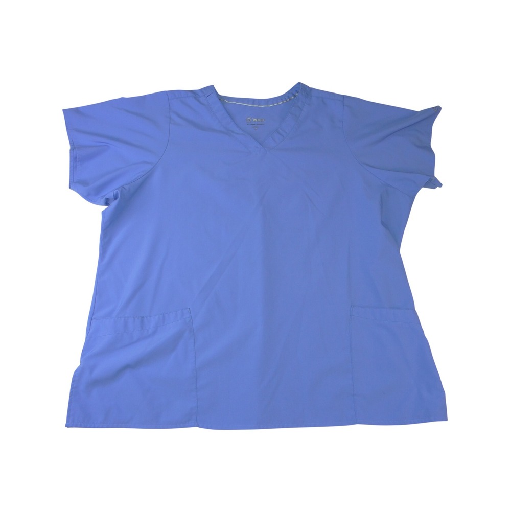 WonderWink W123 Blue V-Neck Short Sleeve Medical Scrub Top Plus Size 3X 3819